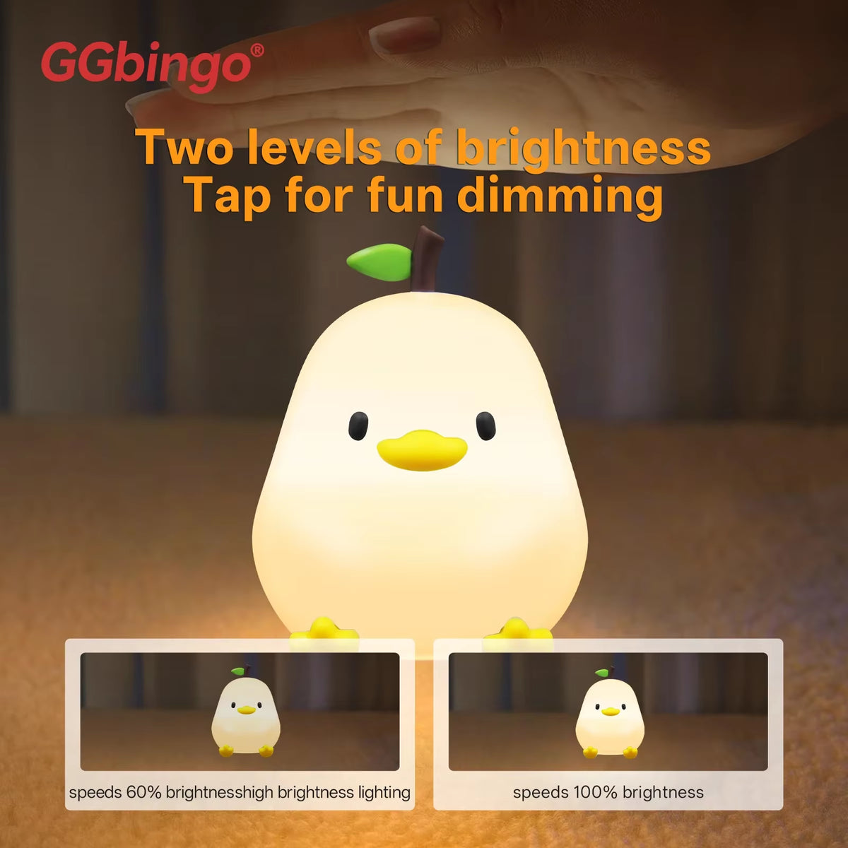 Duck Light Touch Sensor RGB LED Night Light Cute Pear Hamster Silicone Lamp USB Rechargeable Bedroom Bedside Lighting