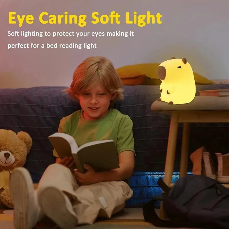 Luz Nocturna Capibara de Silicona Suave – Control Táctil y Brillo Regulable