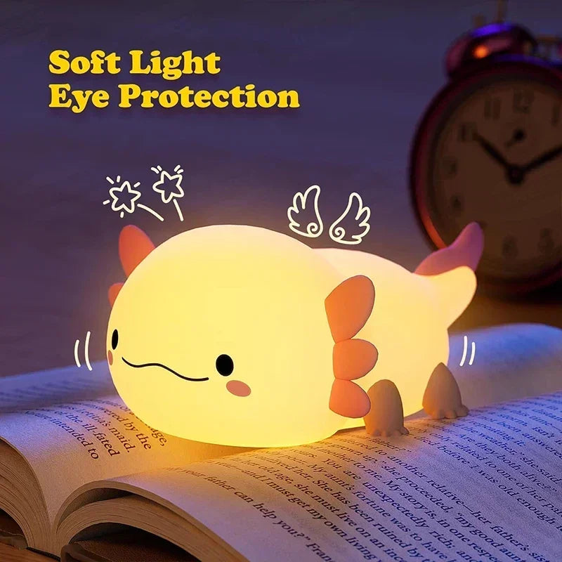 Luz Nocturna Infantil Ajolote de Silicona Blandita – Control Táctil y Recargable USB 