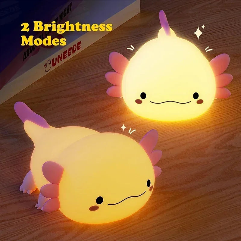 Luz Nocturna Infantil Ajolote de Silicona Blandita – Control Táctil y Recargable USB 
