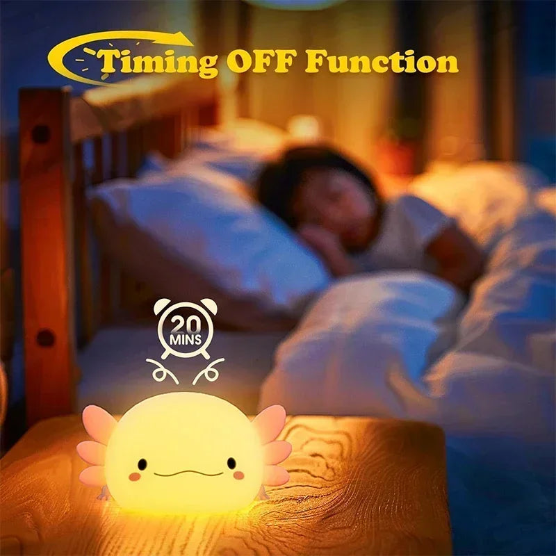 Luz Nocturna Infantil Ajolote de Silicona Blandita – Control Táctil y Recargable USB 
