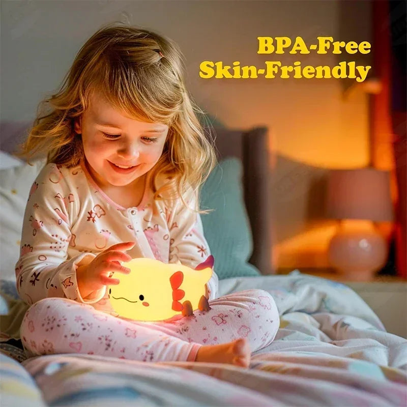 Luz Nocturna Infantil Ajolote de Silicona Blandita – Control Táctil y Recargable USB 